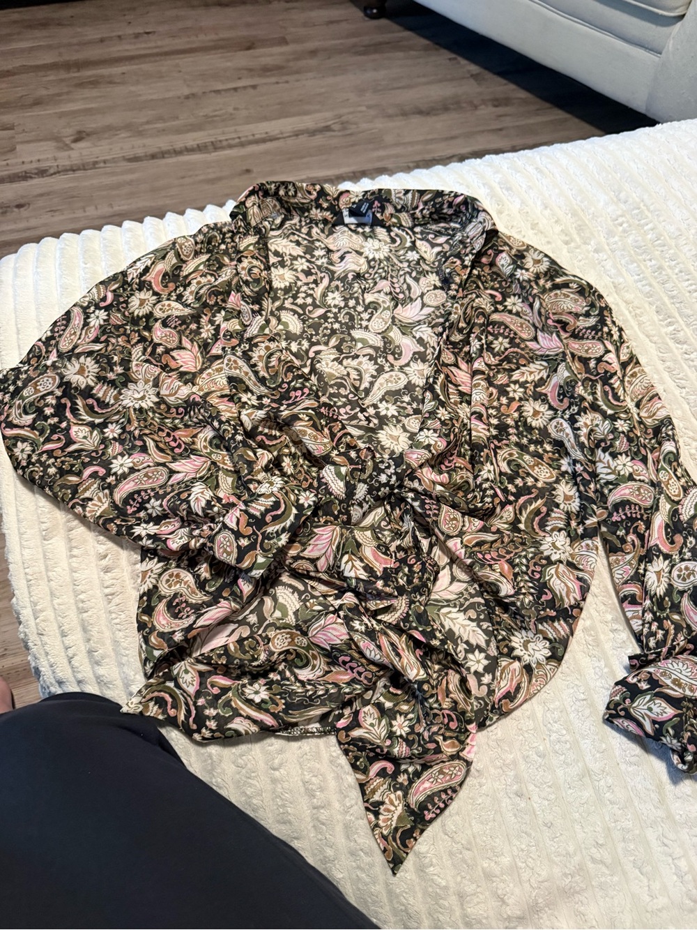 New Look Olive and Pink Paisley Wrap Blouse